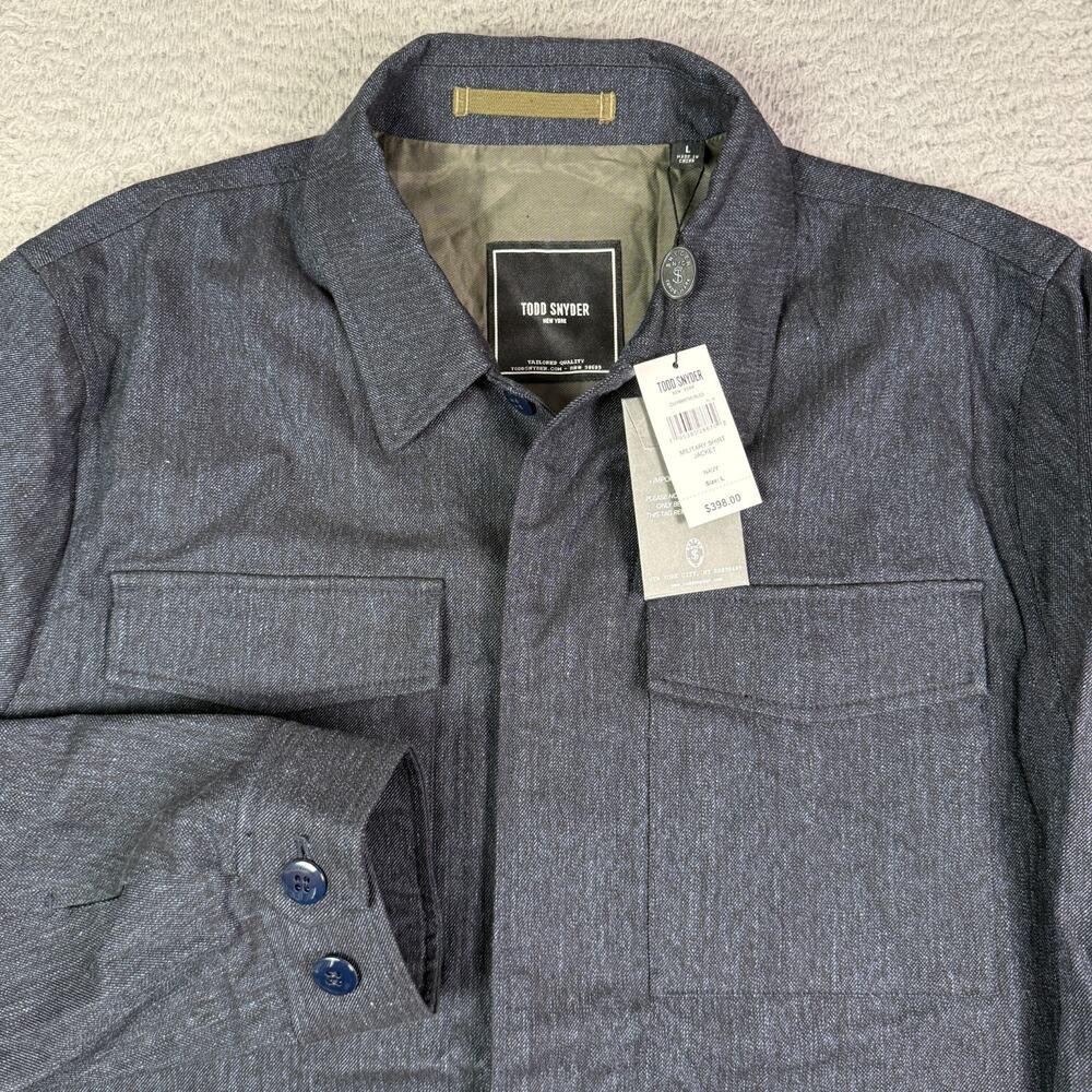 Todd Snyder Military Shirt Jacket Mens L Navy Blue Pockets MSRP $398 NEW